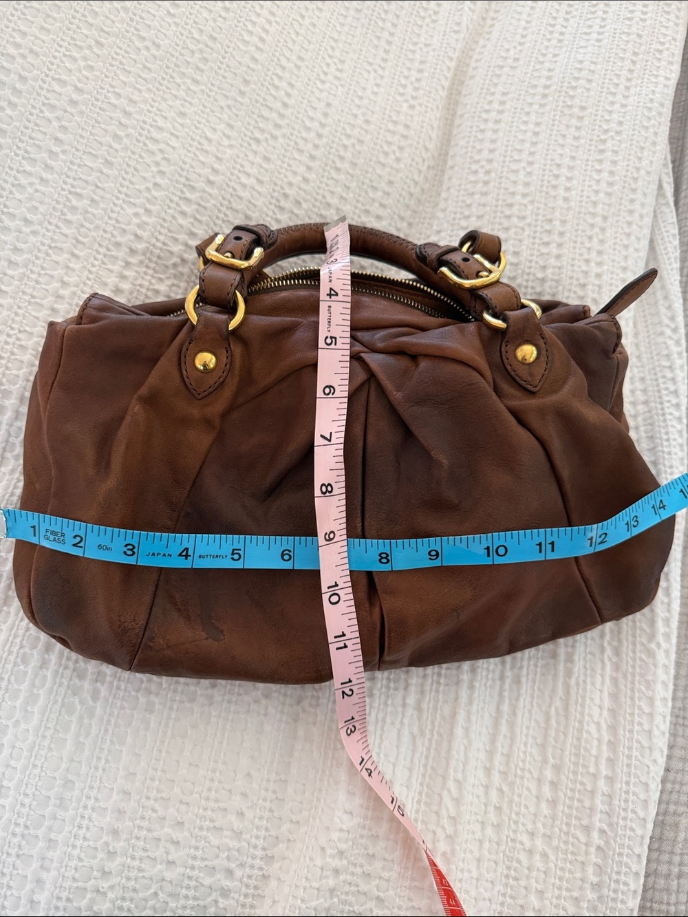 MIU MIU by PRADA Vintage Nappa 2Way Brown Leather Satchel Gold Hardware - Picture 12 of 12